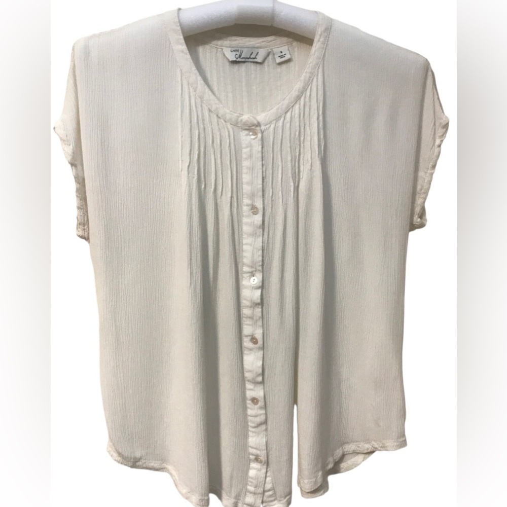 Caffe Marrakesh Off White Semi Sheer Pin Tuck Button Up Blouse. Sz M.